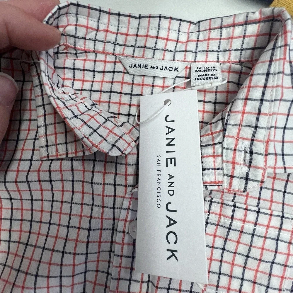 New Janie and Jack Baby Button Up‎ Plaid One Piece 12-18m